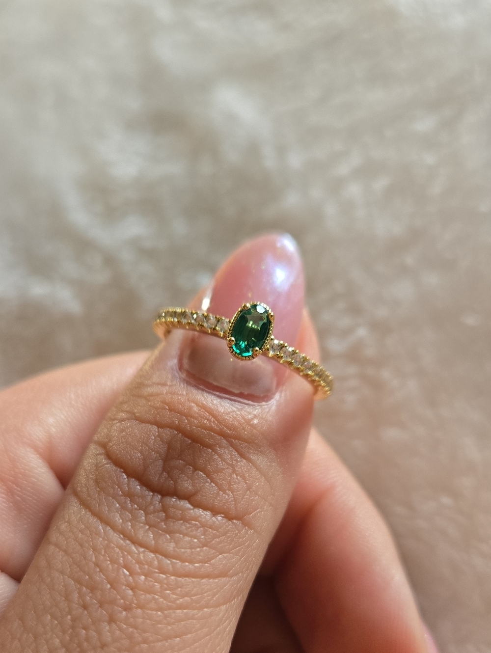 Emerald Oval Gemstone Gold Ring - Women Jewelry
